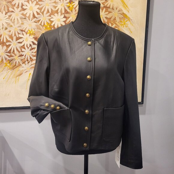 Designer Cropped Black Leather Women's Jacket NWT Medium - Picture 1 of 16